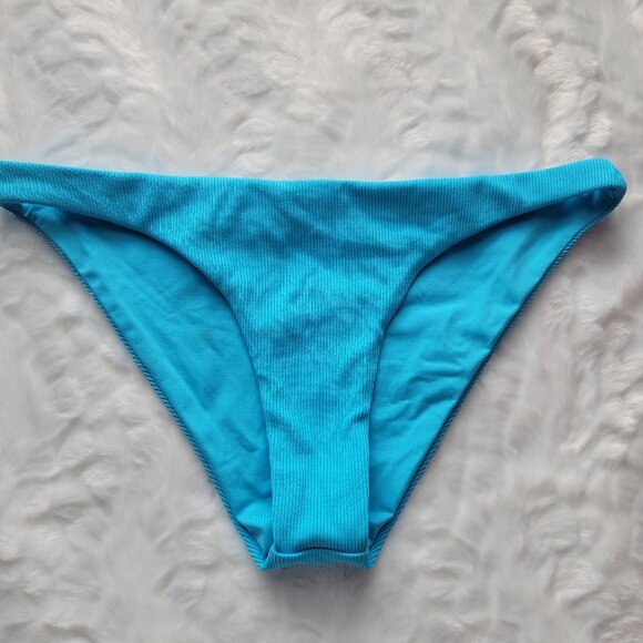 L*Space Blue Bikini Bottom Women's Medium Cheeky Ribbed Swimwear by Revolve NWOT - Picture 1 of 5